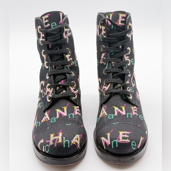 Chanel 2019 Interlocking CC Logo Multi Colored Combat Boots Size 37.5 - Picture 5 of 16